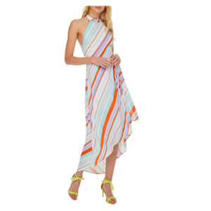 Astr the Label Illusion Asymmetric Stripe Halter Maxi Dress Size XS